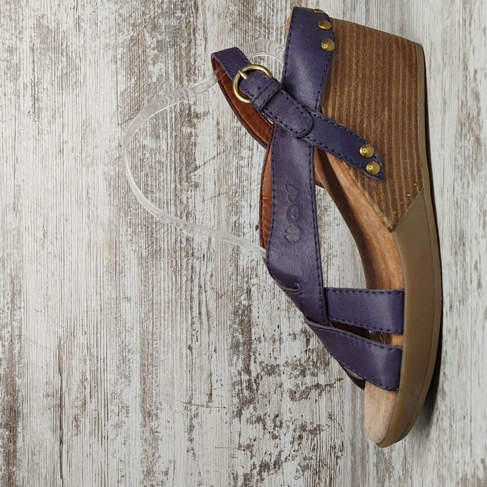 🟥NWOT Lucky Brand Bree Purple Leather Strappy Platform Wedge Sandal